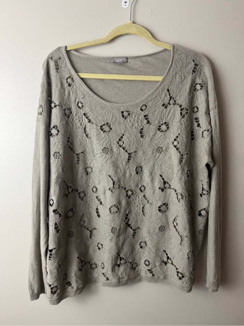 J. Jill Light Green Floral Cutout Knit Top 2XL